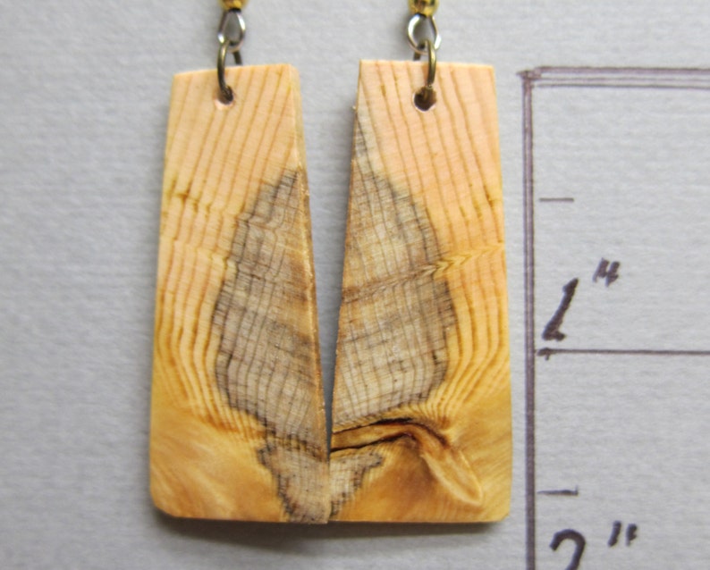 Pine Wooden Earrings Rectangle drop repurposed Handcrafted ExoticWoodJewelryAnd image 3