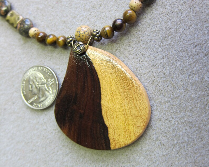 unisex Yin Yang Desert Ironwood Pendant Beaded Necklace Exotic Wood ExoticWoodJewelryAnd Ecofriendly repurposed image 5