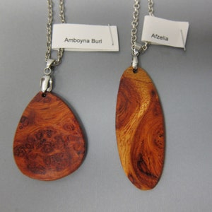 2 Choices Unique Pendant Necklaces, Amboyna Burl or Afzelia Burl,Exotic Wood Pick one RTobaison image 4