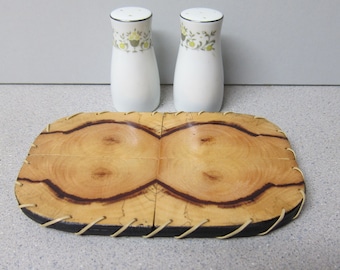 Centerpiece Tray Spalted Tamarind, Exotic Wood,  Repurpose or  Wooden Leather Cord Laced repurpose reclaim