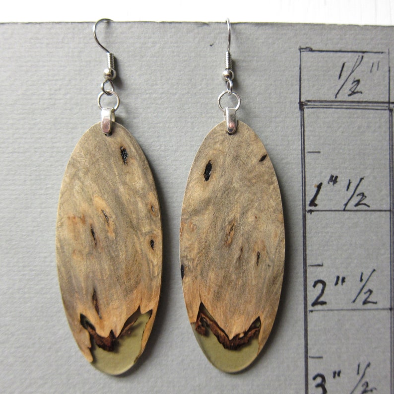 Unique Buckeye Burl /& Resin Wood Dangle Earrings Handmade recyled repurposed ExoticwoodJewelryAnd