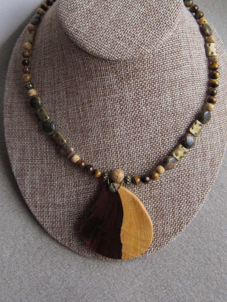 unisex Yin Yang Desert Ironwood Pendant Beaded Necklace Exotic Wood ExoticWoodJewelryAnd Ecofriendly repurposed image 2