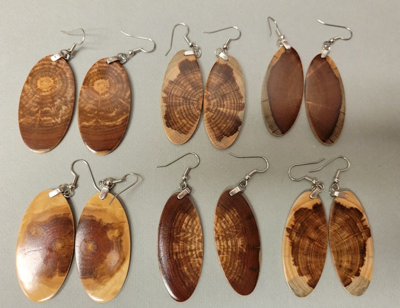 Gift Package 6 Exotic Wood Earrings OVAL Dangle Monkey Puzzle Wholesale ExoticWoodJewelryAnd handcrafted Bridal gifts image 3