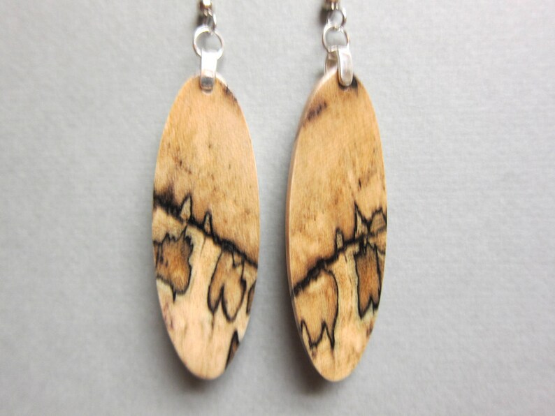 Spalted Hackberry Earrings  Exotic Wood long dangle image 0