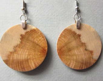 Circle 1.25 x 1.25 Wooden Exotic Wood Earrings Monkey Puzzle lightweight Handcrafted