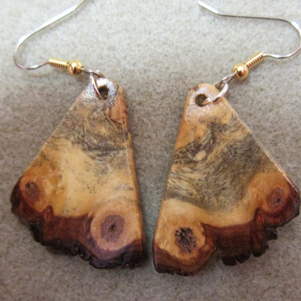 Unique Raw Edge Buckeye Burl Dangle Exotic Wood Earrings by ExoticWoodJewelryAnd Ecofriendly repurposed