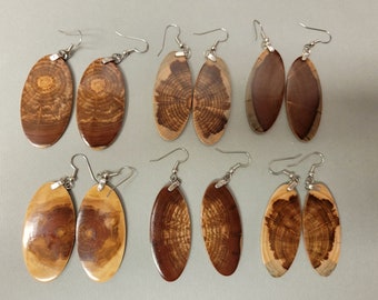 Gift Package - 6 Exotic Wood Earrings OVAL Dangle Monkey Puzzle Wholesale #ExoticWoodJewelryAnd handcrafted Bridal gifts