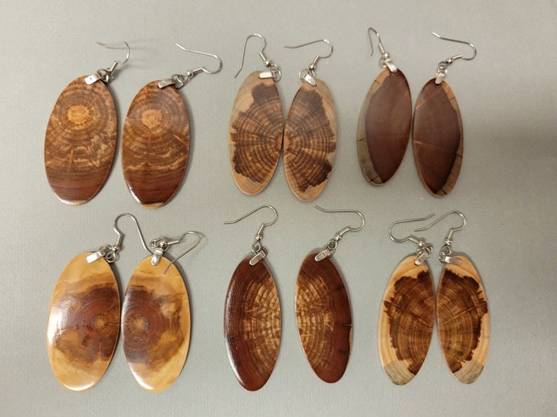 Gift Package 6 Exotic Wood Earrings OVAL Dangle Monkey Puzzle Wholesale ExoticWoodJewelryAnd handcrafted Bridal gifts image 1