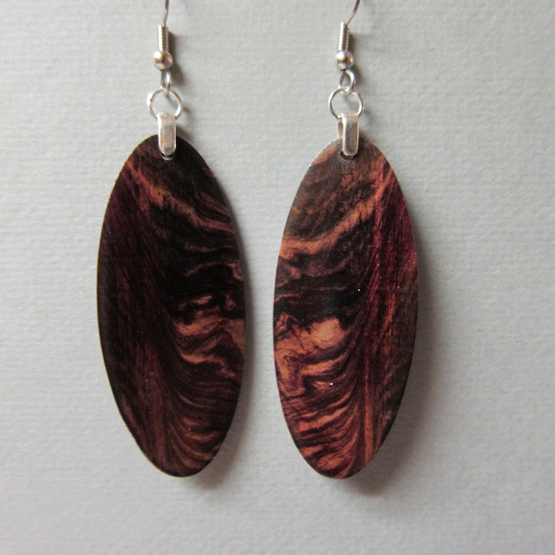 RARE Camatillo Rosewood Exotic Oval Wood Earrings handcrafted image 0