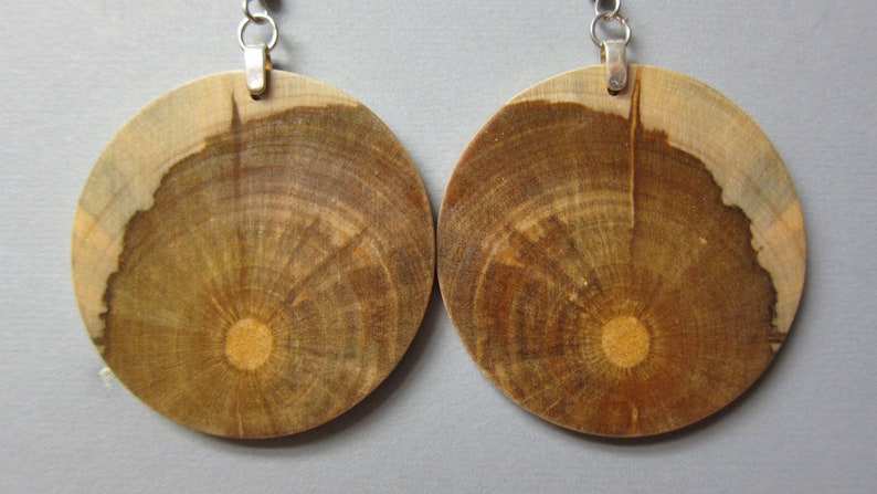 Circle, Earrings Norfolk Island Pine, Exotic Wood hypoallergenic handcrafted large image 1