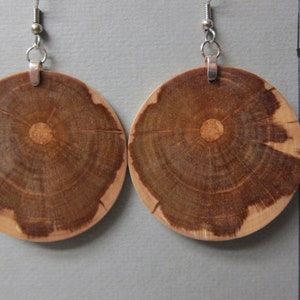 Circle Wood Earrings 1.75 Norfolk Island Pine Wood handcrafted Unique Natural Wood statement earrings image 2