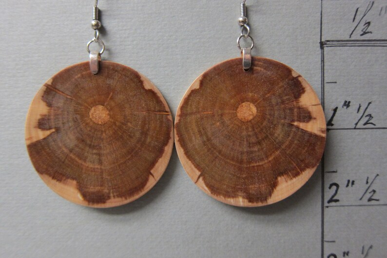 Circle Wood Earrings 1.75 Norfolk Island Pine Wood handcrafted Unique Natural Wood statement earrings image 2