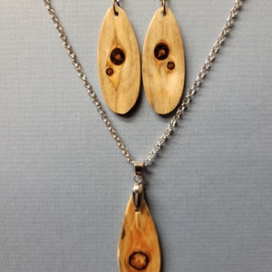 Unique Pine Wood Earrings & Pendant necklace handcrafted ExoticwoodJewelryAnd Ecofriendly RTobaison image 1