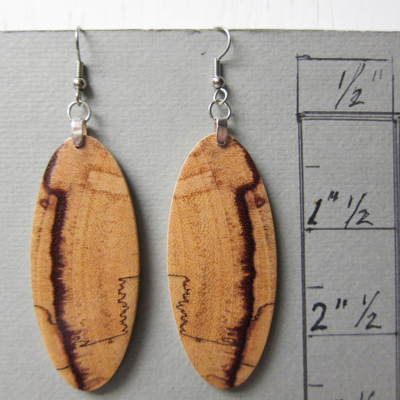 Spalted Tamarind, Exotic Wood Earrings lightweight, ExoticWoodJewelryAnd Earthy image 2