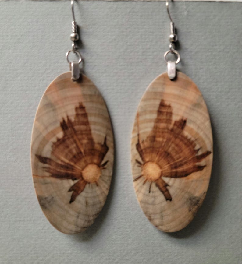 Norfolk Island Pine Earrings Exotic Wood Dangle ExoticWoodJewelryAnd image 1
