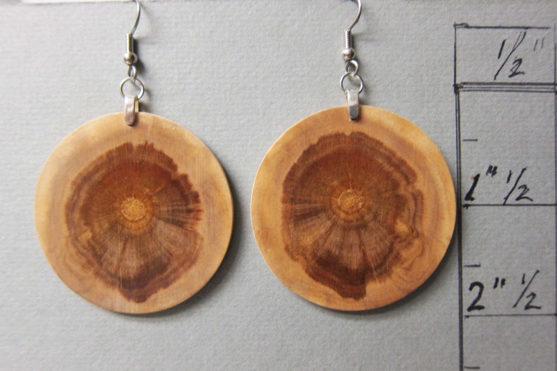 Large, Circle Earrings 1 1/4 inch Norfolk Island Pine Exotic Wood Earrings Handcrafted ExoticWoodEarrings image 2