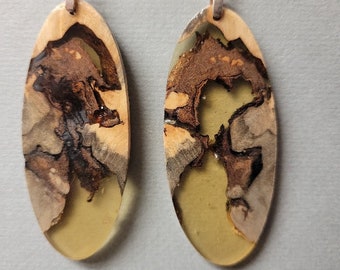 LargeBuckeye Burl n Resin Exotic Wood Oval Drop Dangle Earrings ExoticWoodJewelryAnd handcrafted