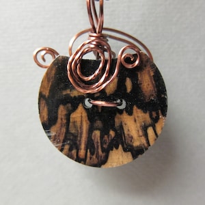 Black White Ebony Pendant Button Wire Wrap w chain Necklace Exotic Wood ExoticWoodJewelryAnd Seamstress