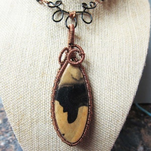 STunning, One of a Kind, HandCrafted Black n White Ebony Exotic Wood Wire Wrap Antique Copper Pendant Necklace