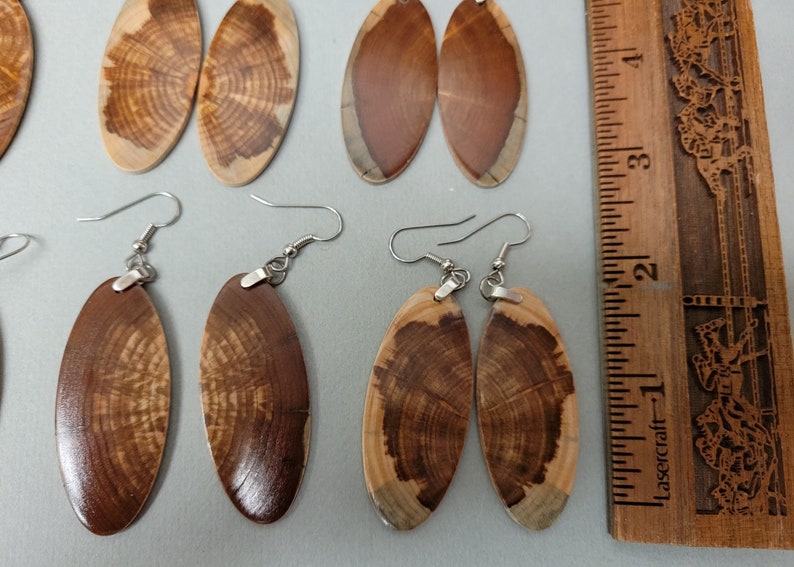 Gift Package 6 Exotic Wood Earrings OVAL Dangle Monkey Puzzle Wholesale ExoticWoodJewelryAnd handcrafted Bridal gifts image 2