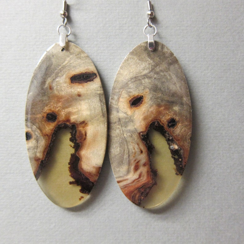 LARGE Buckeye Burl Exotic Wood & Resin Dangle Earrings image 0