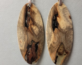 Buckeye Burl Resin Earrings, Exotic Wood Large Dangle handmade ExoticwoodJewelryAnd Hypoallergenic