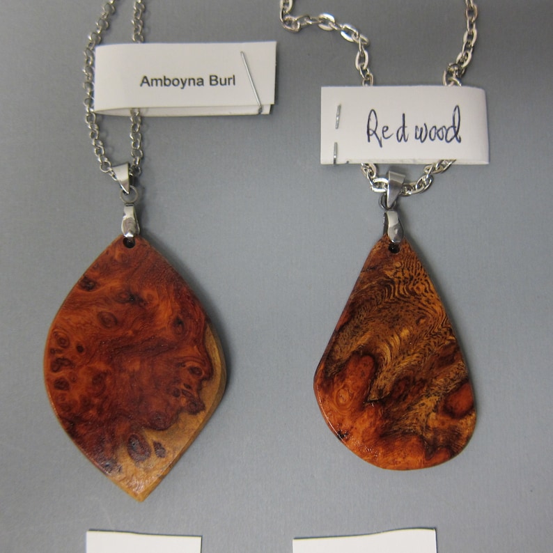 2 Choices Unique Pendant Necklaces, Amboyna Burl or Afzelia Burl,Exotic Wood Pick one RTobaison image 5