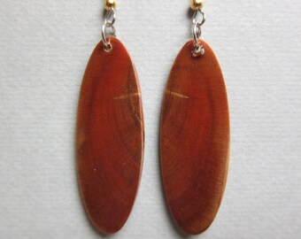 Long dangle Exotic Wood Earrings Norfolk Island Pine repurposed Handcrafted ExoticWoodJewelryAnd