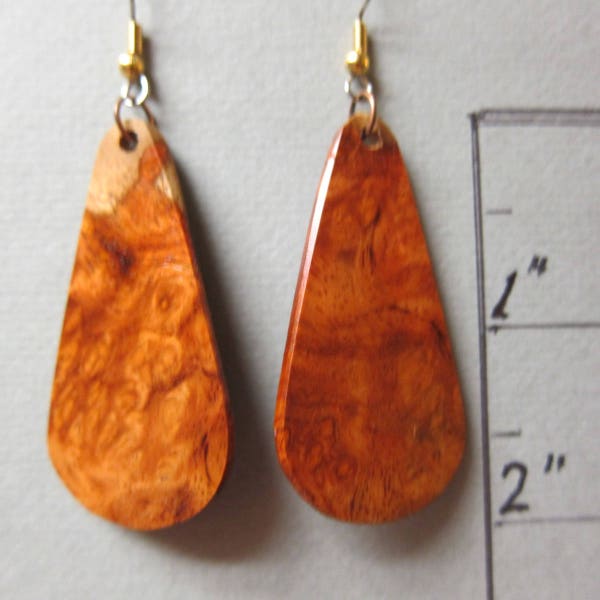 Amboyna Burl Earrings Exotic Woods long dangle ExoticWoodJewelryAndreclaimed ecofriendly