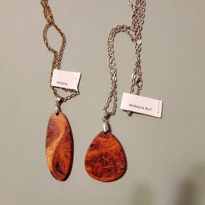 2 Choices Unique Pendant Necklaces, Amboyna Burl or Afzelia Burl,Exotic Wood Pick one RTobaison image 1
