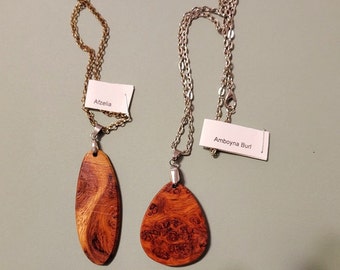 2 Choices Unique Pendant Necklaces, Amboyna Burl or Afzelia Burl,Exotic Wood Pick one @RTobaison