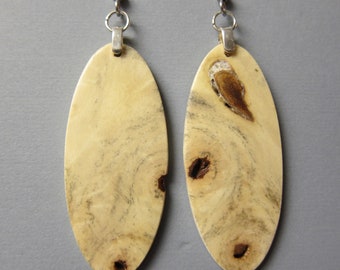 Unique Exotic Wood Earrings apple wood repurposed ecofriendly Handcrafted long oval