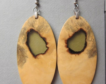 Unique Extra Large Resin Buckeye Burl Exotic Wood Earrings, Handcrafted ExoticWoodJewelryAnd Lightweight