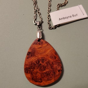 2 Choices Unique Pendant Necklaces, Amboyna Burl or Afzelia Burl,Exotic Wood Pick one RTobaison image 3