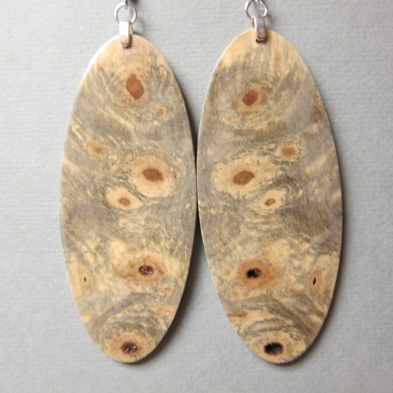 HUGE Buckeye Burl Exotic Wood Earrings Oval Lightweight repurposed ecofriendly Handcrafted image 1