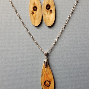 Unique Pine Wood Earrings & Pendant necklace handcrafted ExoticwoodJewelryAnd Ecofriendly RTobaison image 2