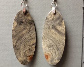 Stabilized Buckeye Burl Exotic Wood Earrings, Oval Dangle handcrafted Hypo allergenic ear wires