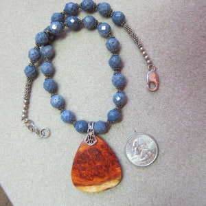 Exotic Wood, Afzelia Pendant Faceted Agate Beaded Necklace 925 S.S. closures exoticwoodjewelry image 2