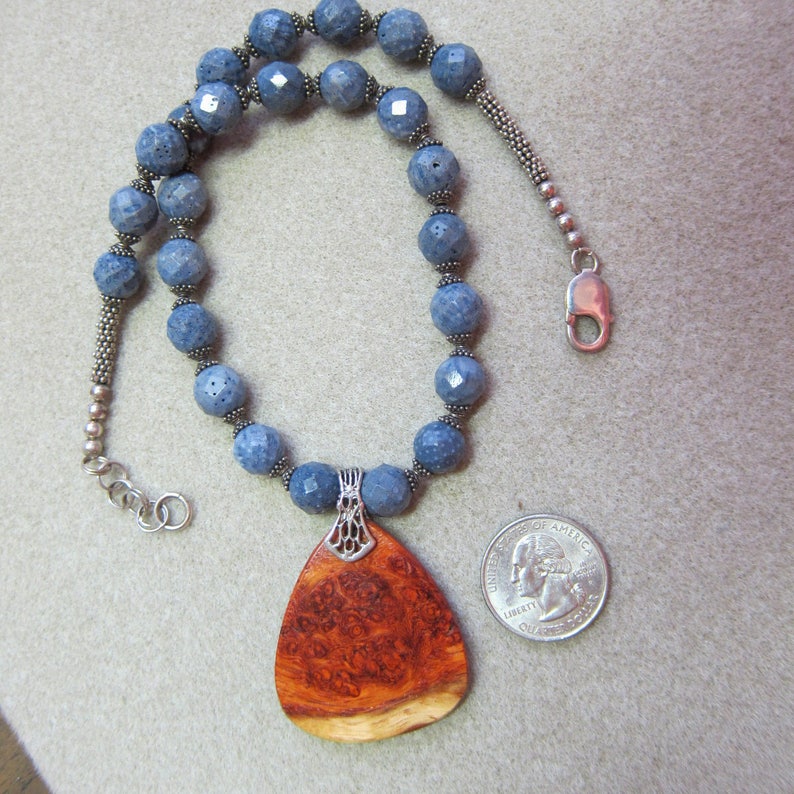 Exotic Wood, Afzelia Pendant Faceted Agate Beaded Necklace 925 S.S. closures exoticwoodjewelry image 2