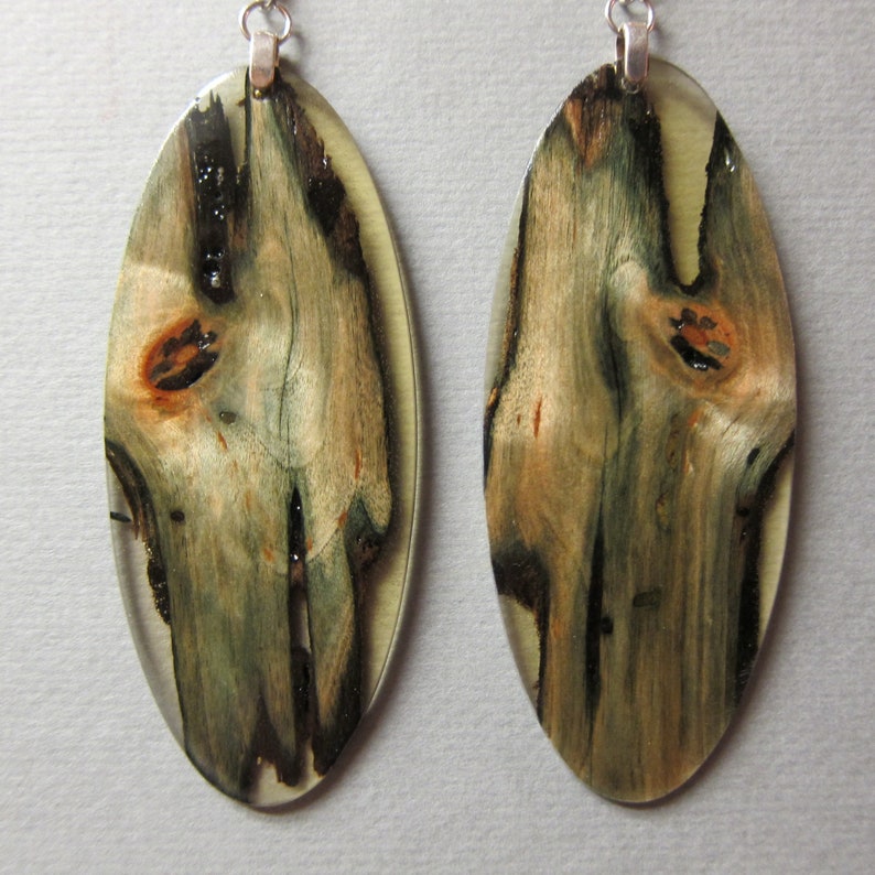 STUNNING Exotic Wooden Resin Extra Large Oval Earrings  Green image 0