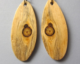 Glowing Pine Beautiful Long Exotic Wood Earrings handcrafted by ExoticwoodJewelryAnd lightweight