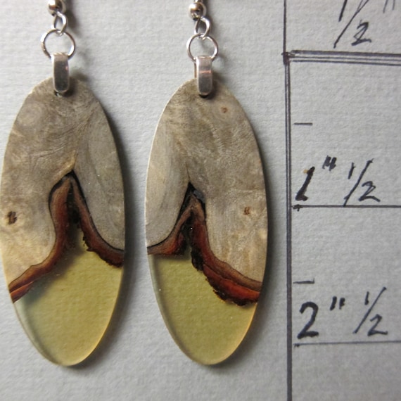 Wooden Long Rectangle Dangle Earrings from Sustainable Exotic Walnut Wood Hypoallergenic Handmade in USA.