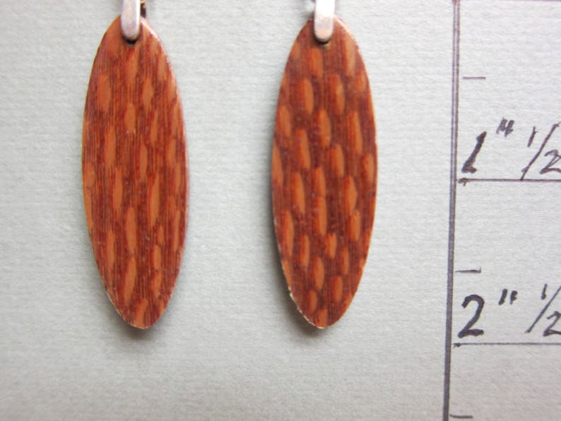 Unique Exotic Wood Patterned Earrings, Handcrafted recycled ExoticWoodJewelryAnd Hypoallergenic wires image 2