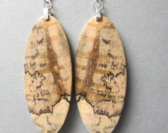 LARGE Spalted Birch Exotic Wood Earrings Long Oval dangle ExoticwoodJewelryAnd