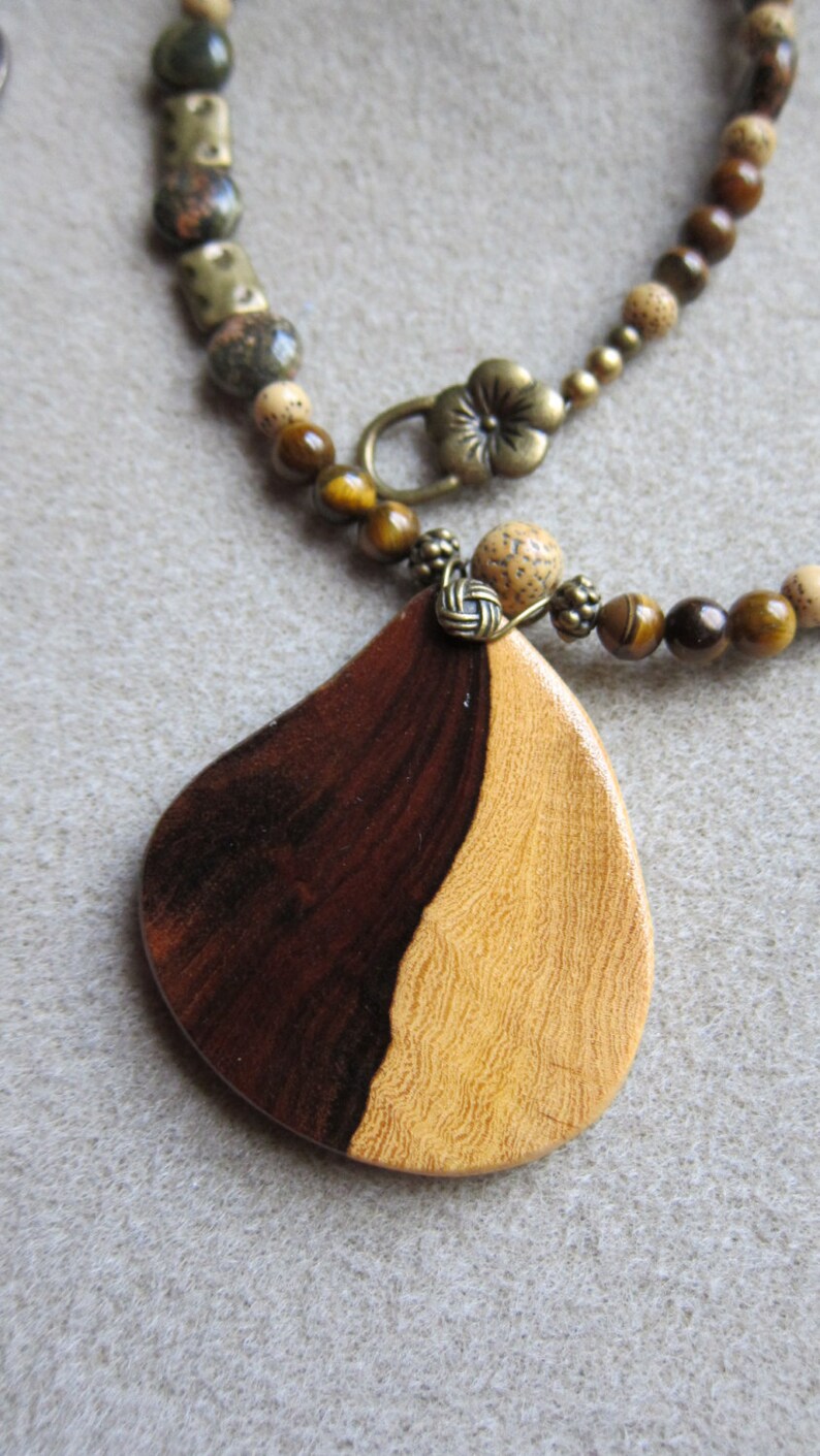 Unisex Yin Yang Desert Ironwood Pendant Beaded Necklace Exotic Wood Exoticwoodjewelryand