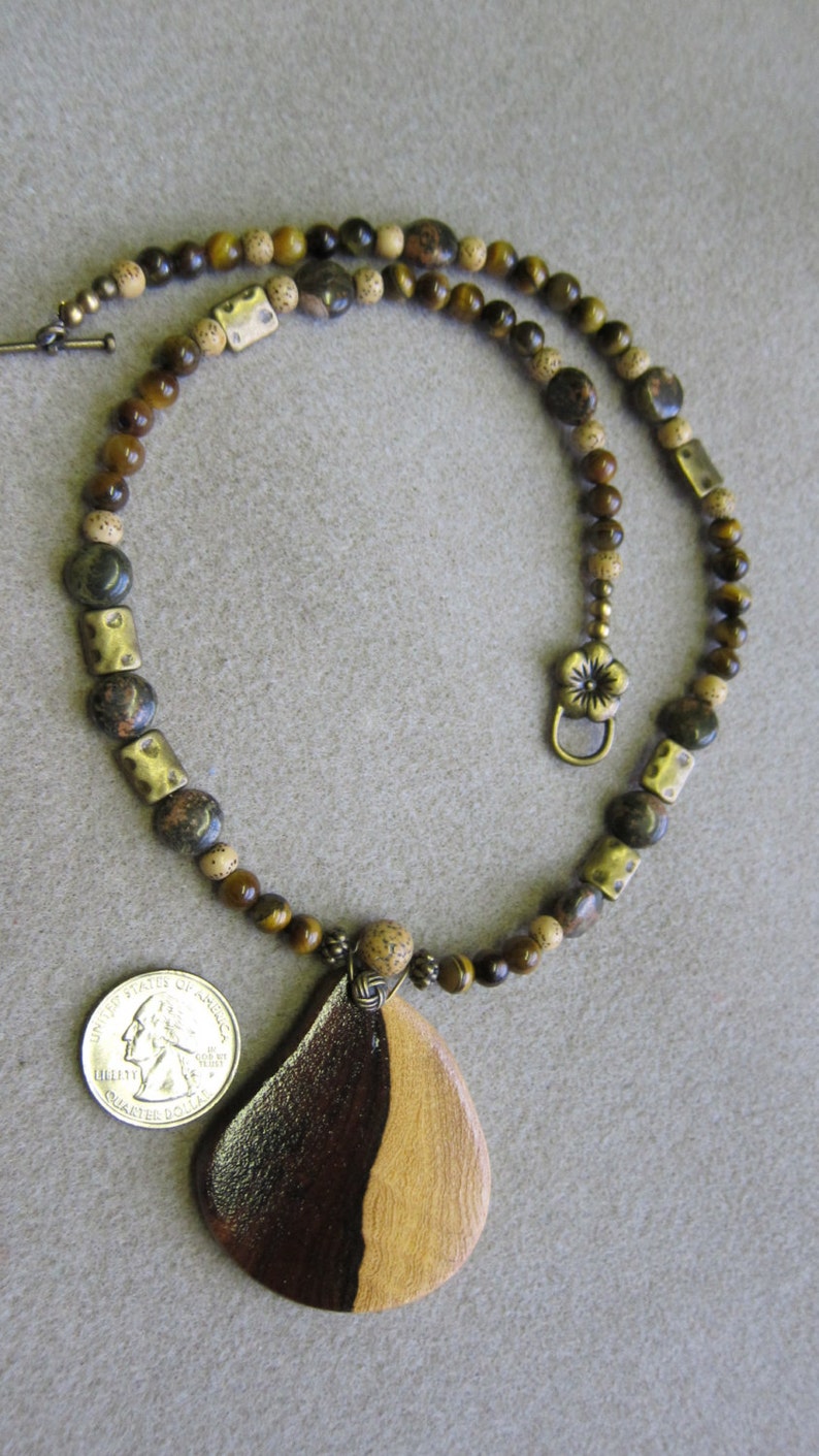 unisex Yin Yang Desert Ironwood Pendant Beaded Necklace Exotic Wood ExoticWoodJewelryAnd Ecofriendly repurposed image 4