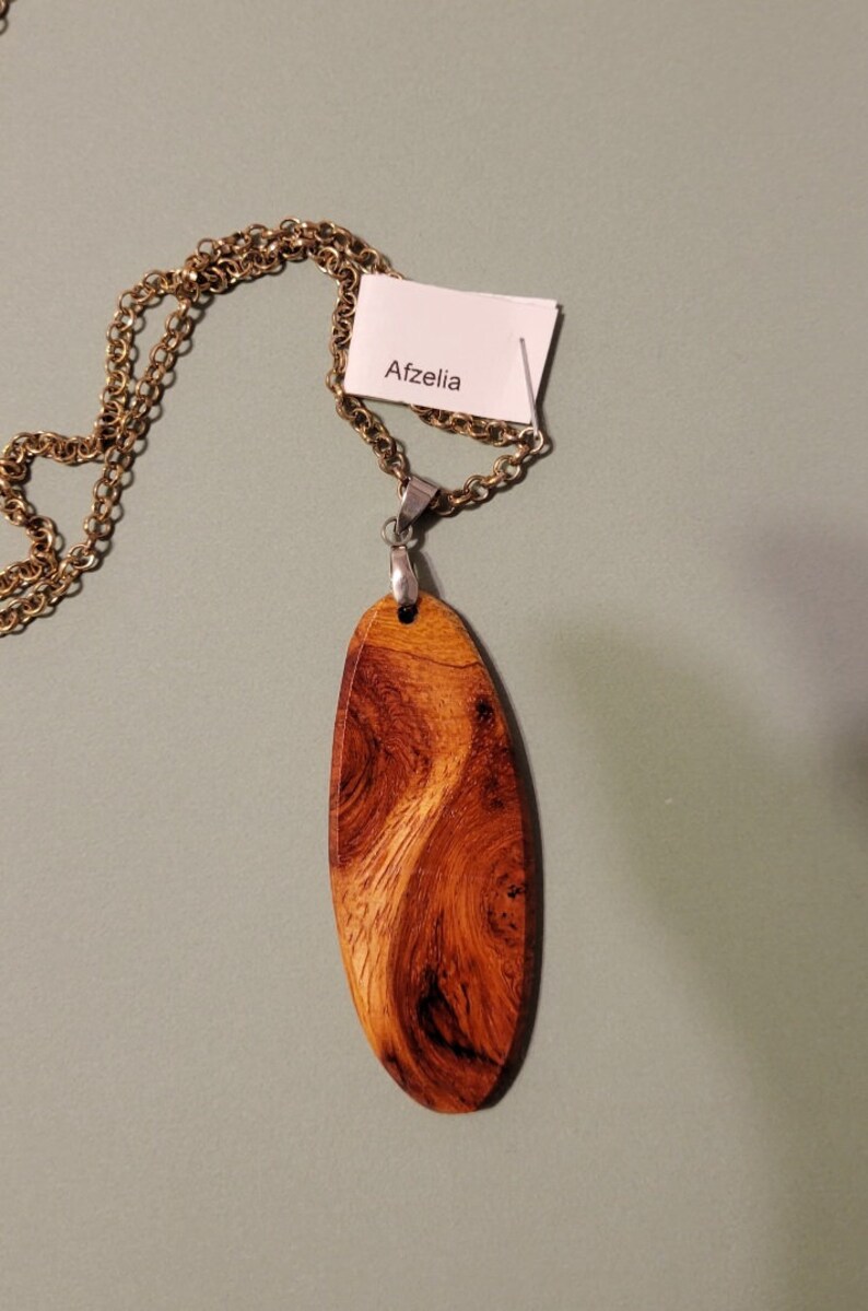 2 Choices Unique Pendant Necklaces, Amboyna Burl or Afzelia Burl,Exotic Wood Pick one RTobaison image 2