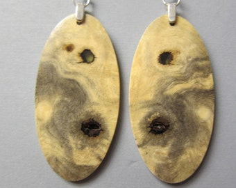 Buckeye Burl Exotic Wood Oval Dangle Earrings handcrafted lightweight ExoticWoodJewelryAnd