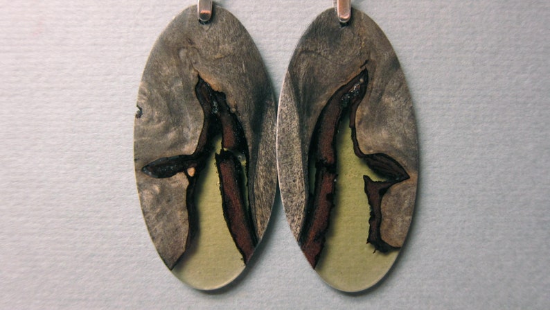 Exotic Wood Resin Exotic Wood Earrings Drop oval handcrafted image 0