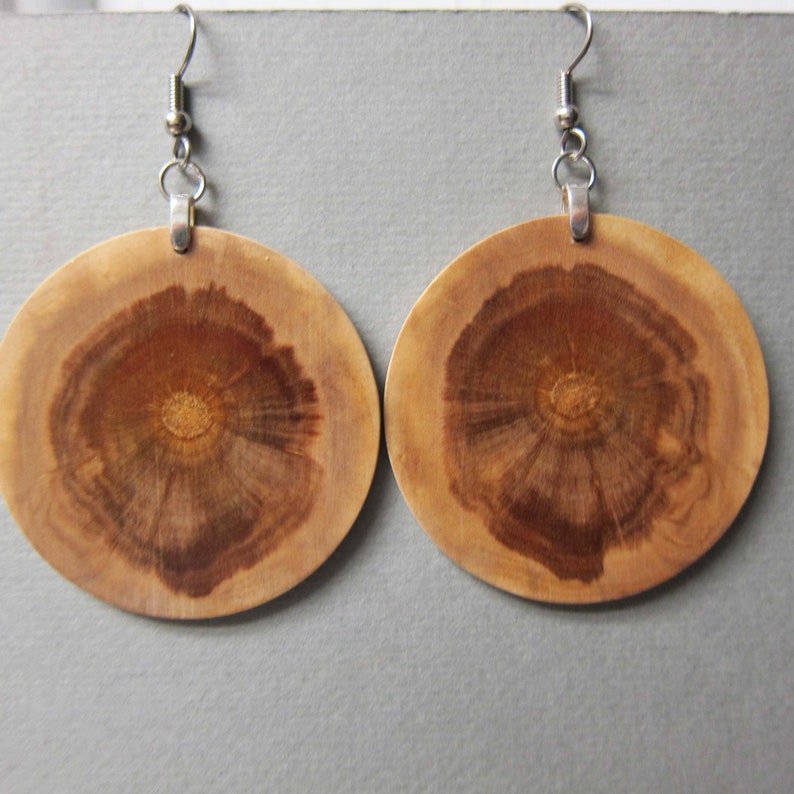 Large, Circle Earrings 1 1/4 inch Norfolk Island Pine Exotic Wood Earrings Handcrafted ExoticWoodEarrings image 1